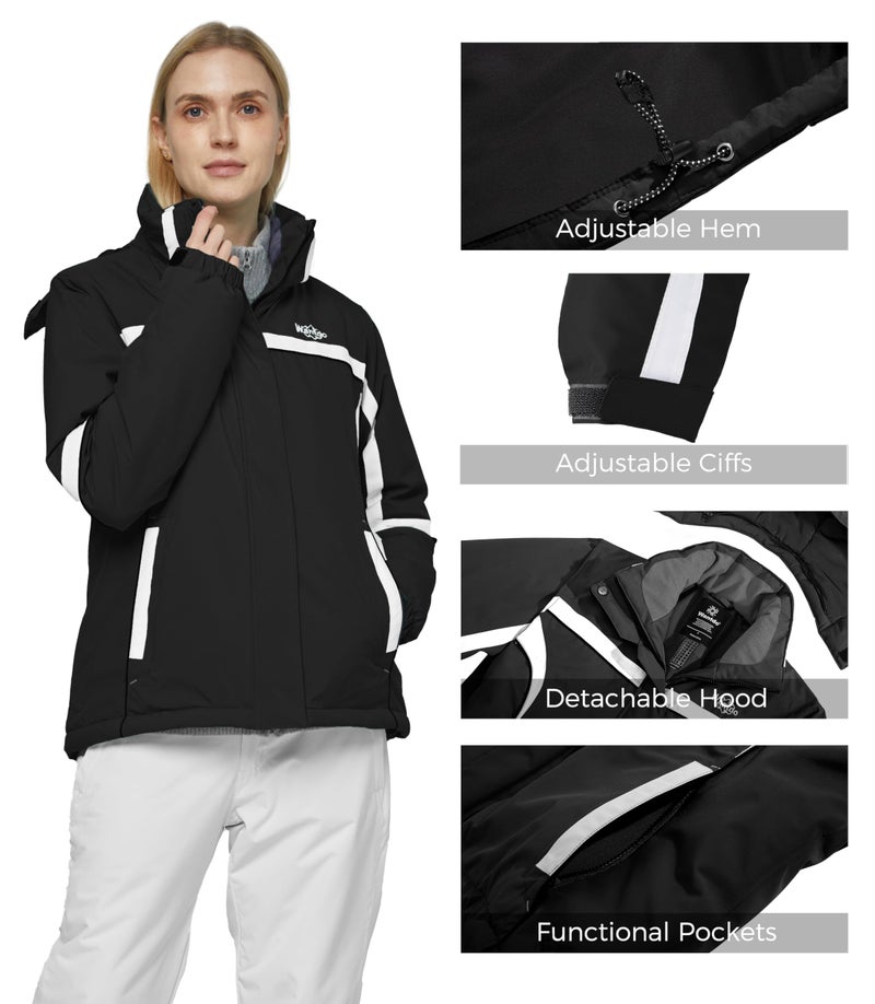 wantdo Women's Winter Waterproof Snow Coat Warm Windproof Parka with Hood Black S - Image 5